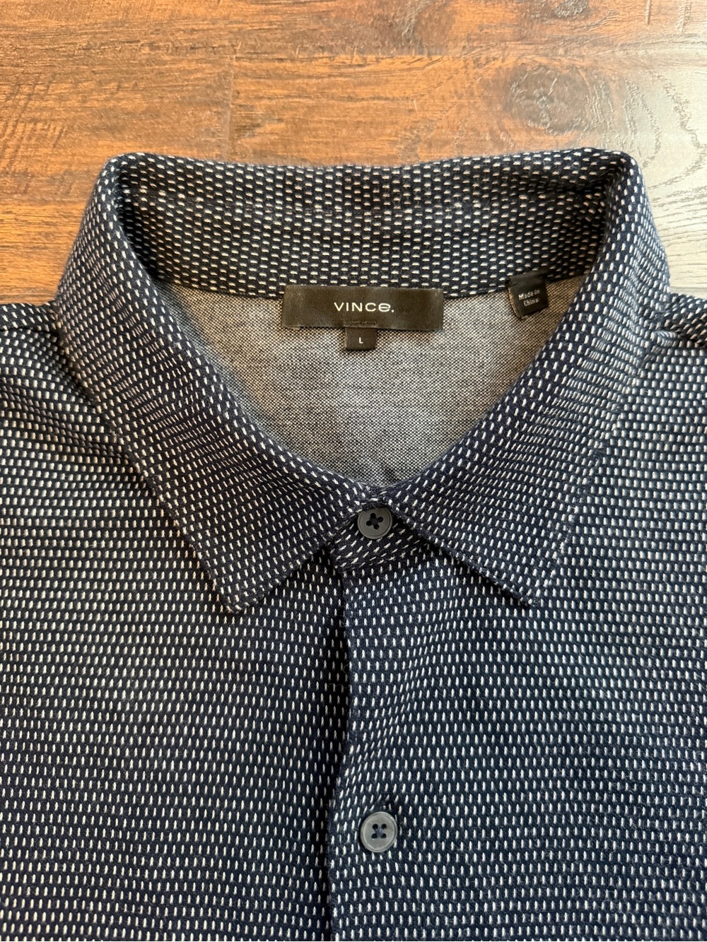Vince Men's L Geo Jacquard 100% Long Staple Cotton Blue Woven Button Down Shirt